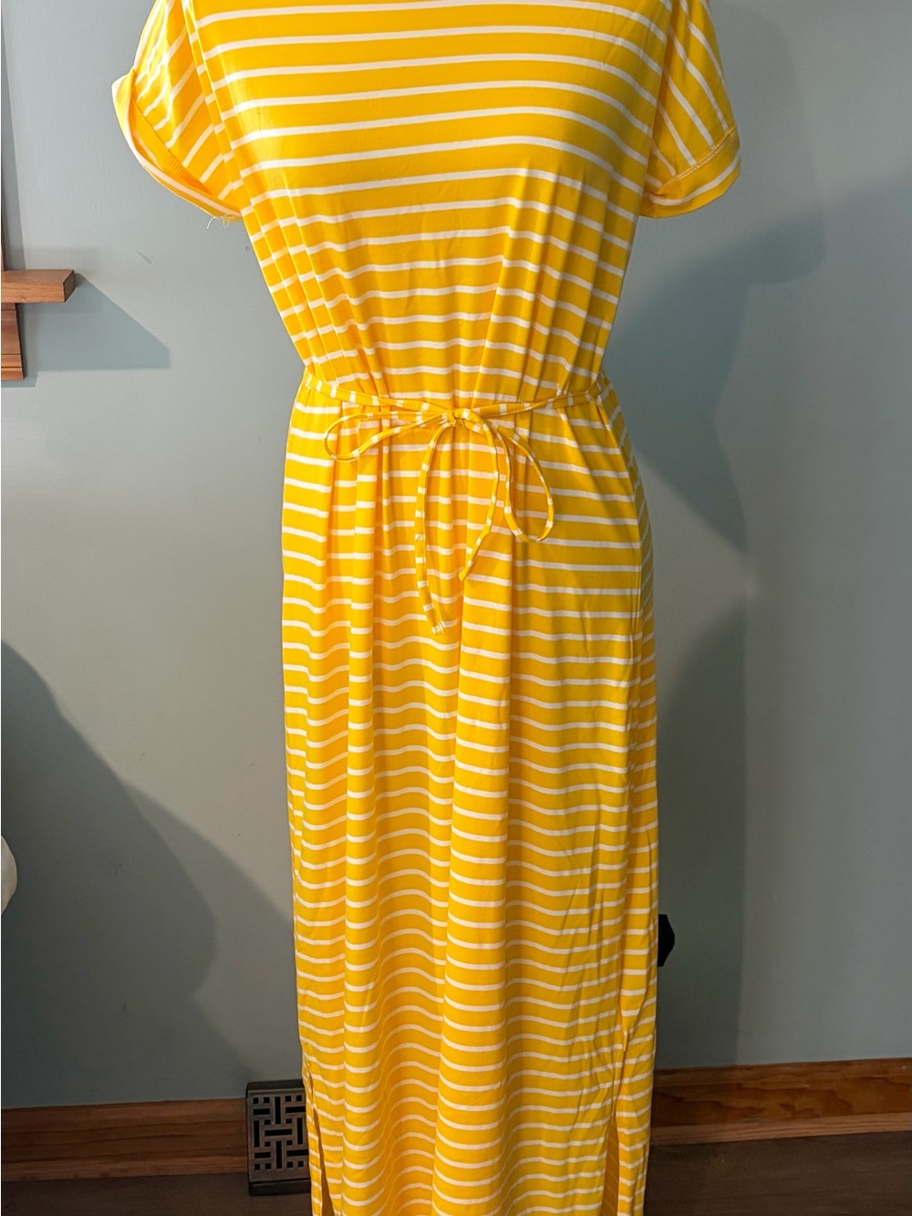 Tickled Teal Yellow & White Striped Maxi Dress Size XL